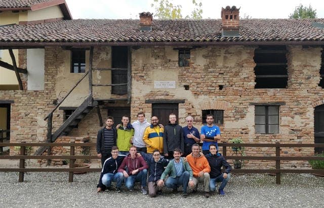 don Paolo con i Novizi davanti alla casa di don Bosco